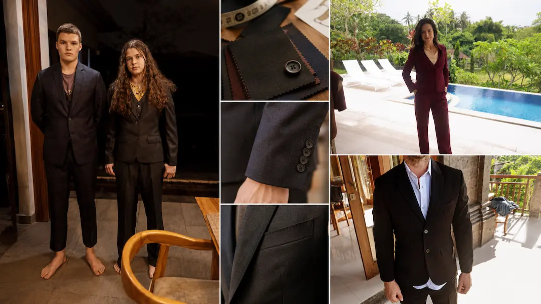Details of completed custom tailoring, including lapels and stitching