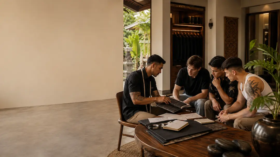 Fabric and material options being reviewed during a consultation